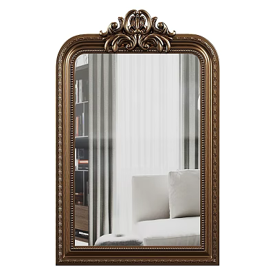 Ornate Gold Frame Full Length Mirror With Curtains And Sofa In Living Area 3d model