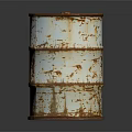 Rusty Banded Oil Drum With Peeling Paint And Rust On Dark Reflective Surface 3d model