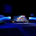 Tech Forum Stage Setup With Large Digital Screens And Modern Tech Background Design 3d model