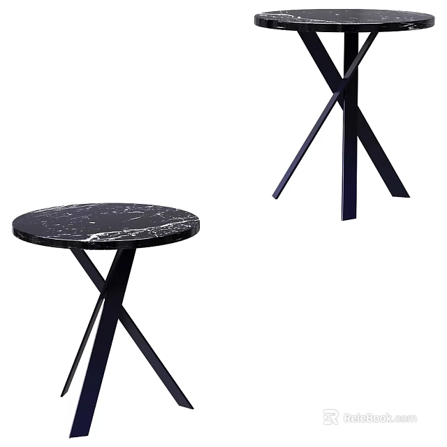Modern Minimalist Side Table With Marble Top And Cross Metal Frame Design 3d model