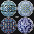 Decorative Spherical Components With Colorful Geometric Floral Tile Patterns In Blue Green Red