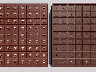 Traditional Wooden Chinese Medicine Cabinets With Multiple Drawers And Brass Handles 3d model
