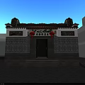 Ancient Chinese Architecture with Curved Eaves Gray Brick Walls Red Lanterns and Door Decorations