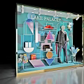 Lake Palace Window Display Featuring Mannequin In Suit With Geometric Decorations And Colorful Elements