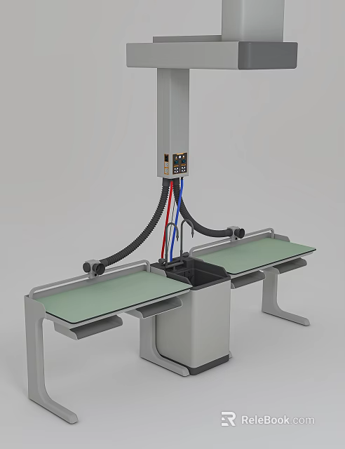 Professional Laboratory Workstation With Green Worktop Benches And Cable Management Stand 3d model 