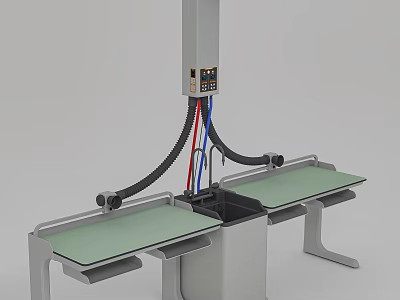 Professional Laboratory Workstation With Green Worktop Benches And Cable Management Stand 3d model