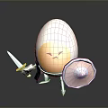 Anthropomorphic Egg Knight Character With Angry Expression Holding Sword And Shield 3d model