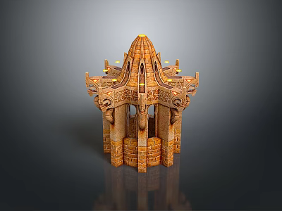 Intricate Decorative 3D Model of Traditional Tower Structure with Detailed Carvings and Ornamentation 3d model