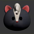 Cute Cartoon Animal Head Model With Gray Body Pink Ears White Top Fur And Red Nose