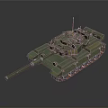 Military Combat Tank Featuring Green Camouflage Armor Cannon Barrel Turret Antenna Lights And Tracks