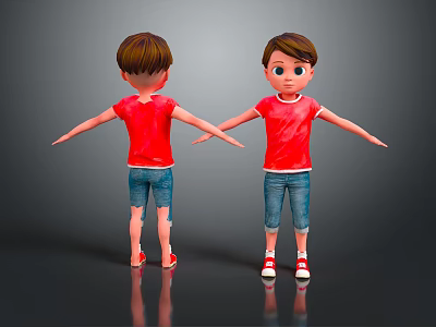 Cartoon Boy Character Front And Back Views With Red T-Shirt Blue Jeans And Red Shoes 3d model