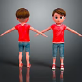 Cartoon Boy Character Front And Back Views With Red T-Shirt Blue Jeans And Red Shoes