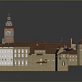 Detailed European Style Architectural Model With Red Roofs And Tower Structure