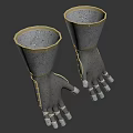 Ornate Metal Gauntlets Featuring Intricate Decorative Patterns And Gold Accents For Medieval Attire