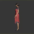 Game And Movie Female Character In Red Dress With Black Trimmed Collar And Short Hair