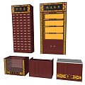 Traditional Chinese Medicine Mall Counter With Red Wood Cabinets Drawers And Gold Decoration