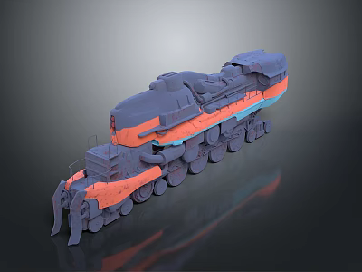 Modern 3D Model Train With Orange And Blue Exterior And Multiple Wheels 3d model