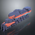 Modern 3D Model Train With Orange And Blue Exterior And Multiple Wheels 3d model
