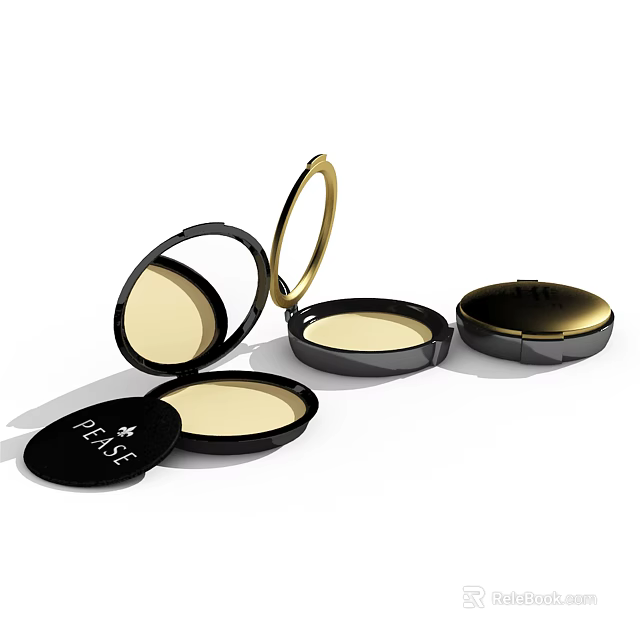 Luxury Black And Gold Powder Compact Open Cases With Peace Label And Sleek Design 3d model 
