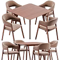 Modern Dining Table Set With Wooden Square Top And Beige Gray Upholstered Chairs