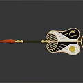Decorative Hand Fan With Moon and Sun Patterns White Black Yellow Red Gold Handle