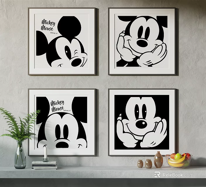 Black And White Mickey Mouse Framed Wall Art For Living Room Decor 3d model 