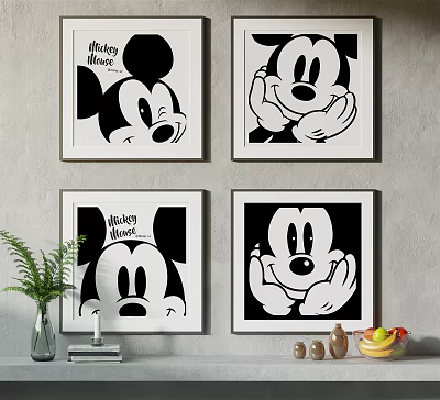 Black And White Mickey Mouse Framed Wall Art For Living Room Decor 3d model