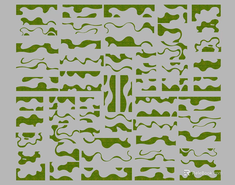 Abstract Green Gray Textured Garden Landscape Design With Repeating Patterns 3d model