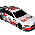 White Red NASCAR Race Car Featuring TakAct Logo Number 10 And Ford Brand
