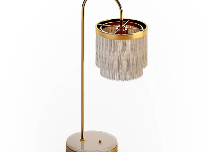 Elegant Modern Table Lamp With Golden Stand Round Base And Fringed Lampshade 3d model