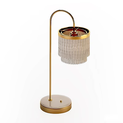 Elegant Modern Table Lamp With Golden Stand Round Base And Fringed Lampshade 3d model