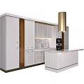 Modern Kitchen With White Cabinets Marble Countertop Gold Accents Island And Built in Appliances