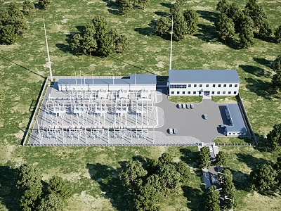 Industrial Factory Complex With Multiple Buildings Parking Area And Green Trees 3d model