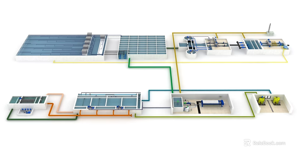 Industrial Factory Layout Design With Production Areas And Pipeline Systems 3d model 