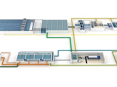 Industrial Factory Layout Design With Production Areas And Pipeline Systems 3d model