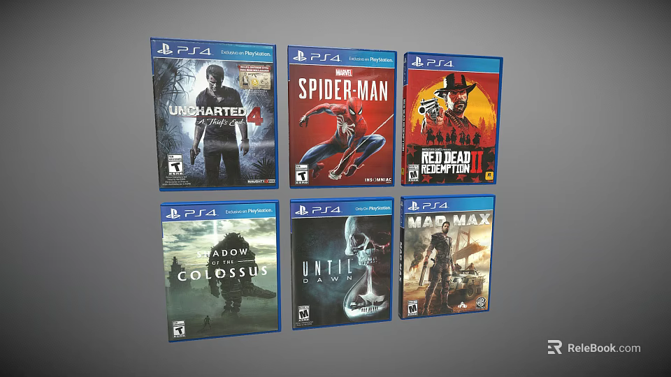 PS4 Game Case Collection Featuring Action Adventure And Open World Games 3d model