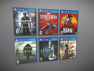 PS4 Game Case Collection Featuring Action Adventure And Open World Games 3d model