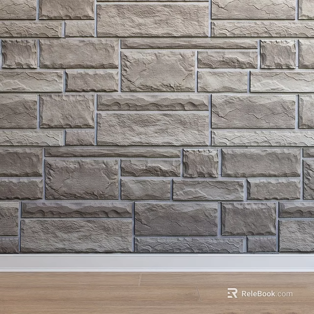 Gray Stone Wall Component For Interior Exterior Use With Textured Bricks And Rustic Pattern 3d model