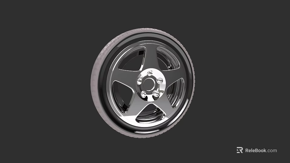 Black Automotive Tire With Chrome Alloy Wheel Rim And Spoke Design 3d model 