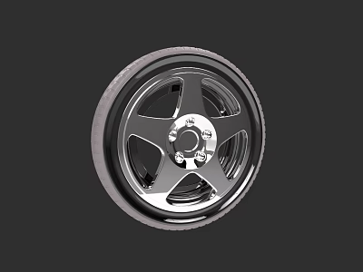 Black Automotive Tire With Chrome Alloy Wheel Rim And Spoke Design 3d model