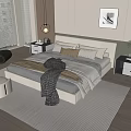 Modern Light Colored Double Bed With Nightstands Decorative Painting Accent Chair And Window Blinds