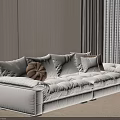 White Sectional Sofa With Plush Cushions And Brown Decorative Pillows In Modern Living Room