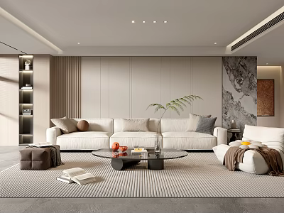 Modern Living Room Interior Design With Beige Sofa Coffee Table Area Rug And Green Plant 3d model