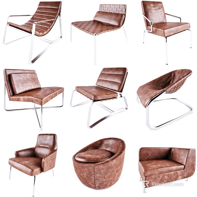 Modern Single Sofa Collection With Leather Upholstery And Metal Frame Designs 3d model 