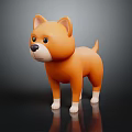 3D Model of Cartoon Dog Character in Orange Standing Pose on Dark Background with Reflection