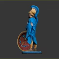 Ancient Warrior Statue With Blue Cloak Helmet And Decorative Shield On White Base
