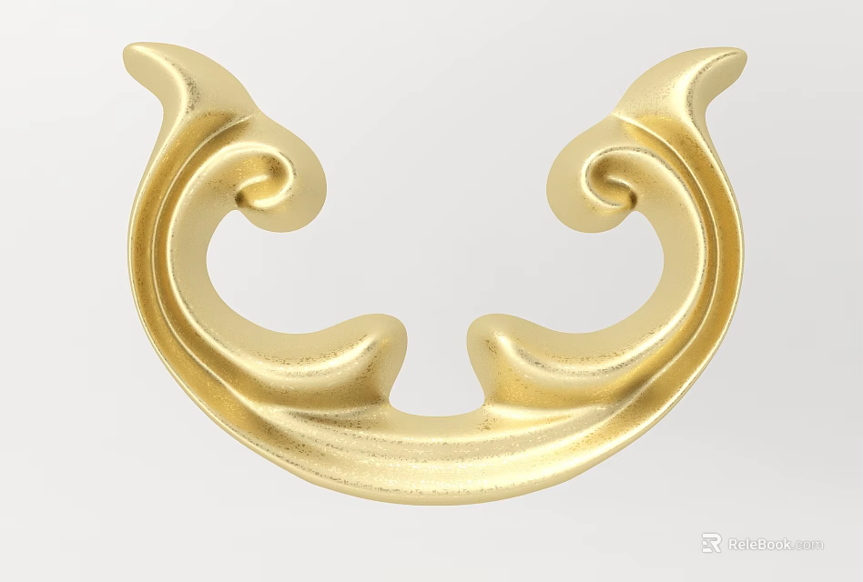 Golden Metal Carved Decorative Element With Intricate Curved Scroll Patterns 3d model