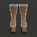 Brown Knee High Boots With White Fur Trim Lace Up Design And Thick Soles