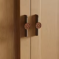 Stylish Wooden Cabinet Doors Featuring Metal Handles With Circular Wooden Accents