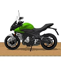 Green Sleek Modern Motorcycle With Black Accents On Wooden Display Floor